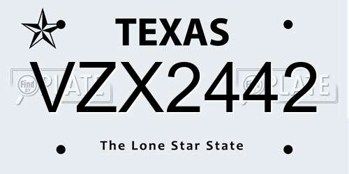 VZX2442 Texas License Plate