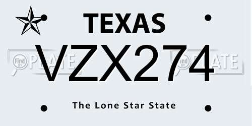 VZX274 Texas License Plate