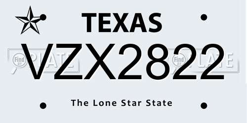 VZX2822 Texas License Plate