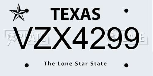 VZX4299 Texas License Plate