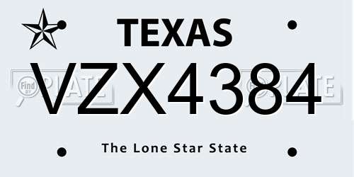 VZX4384 Texas License Plate
