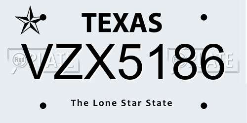 VZX5186 Texas License Plate