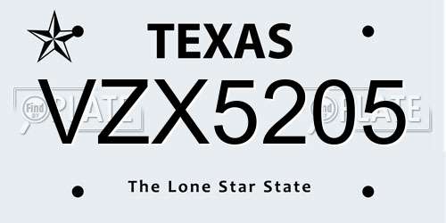 VZX5205 Texas License Plate