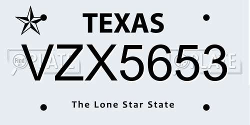 VZX5653 Texas License Plate
