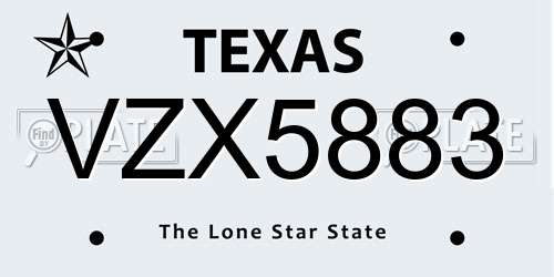 VZX5883 Texas License Plate