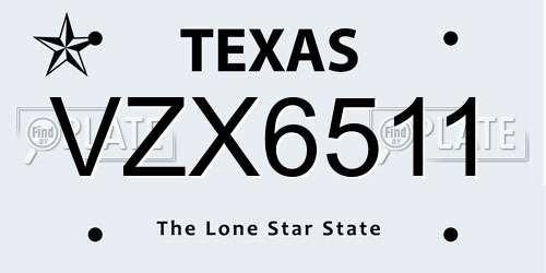 VZX6511 Texas License Plate