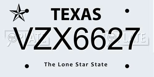 VZX6627 Texas License Plate