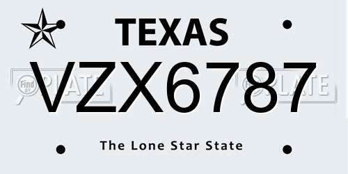 VZX6787 Texas License Plate