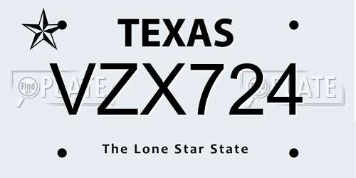 VZX724 Texas License Plate