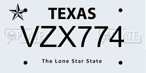 VZX774 Texas License Plate