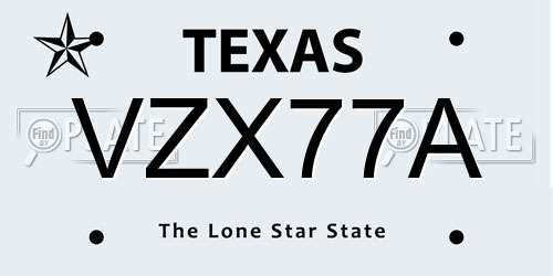 VZX77A Texas License Plate