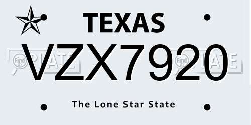 VZX7920 Texas License Plate