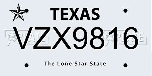 VZX9816 Texas License Plate