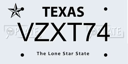 VZXT74 Texas License Plate