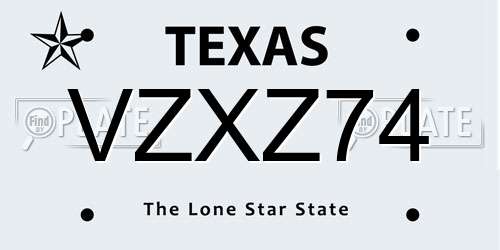 VZXZ74 Texas License Plate