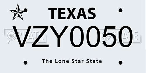 VZY0050 Texas License Plate