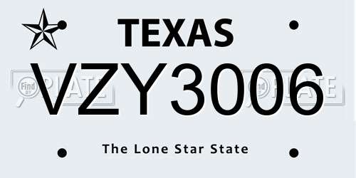 VZY3006 Texas License Plate