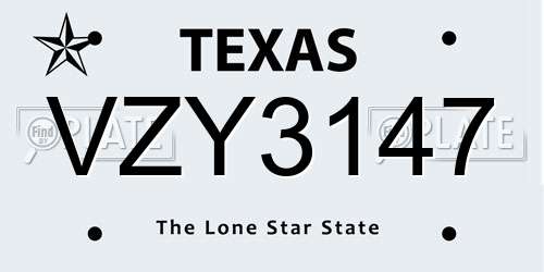 VZY3147 Texas License Plate