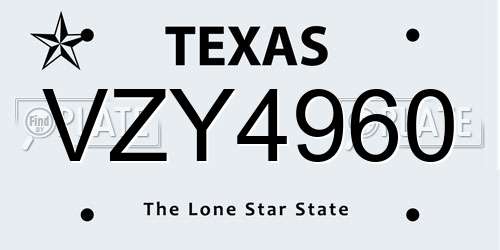 VZY4960 Texas License Plate