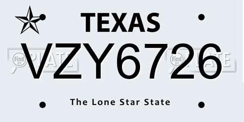 VZY6726 Texas License Plate