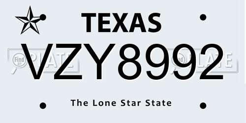 VZY8992 Texas License Plate