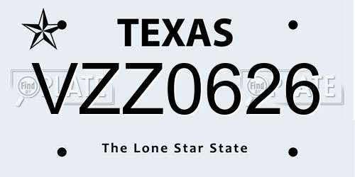 VZZ0626 Texas License Plate
