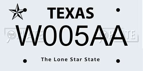 W005AA Texas License Plate