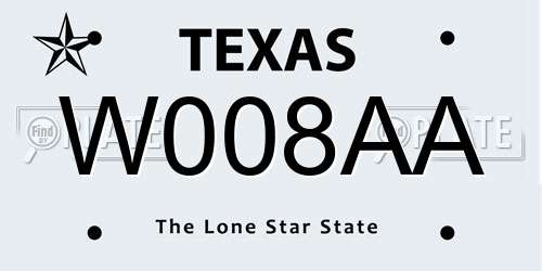 W008AA Texas License Plate