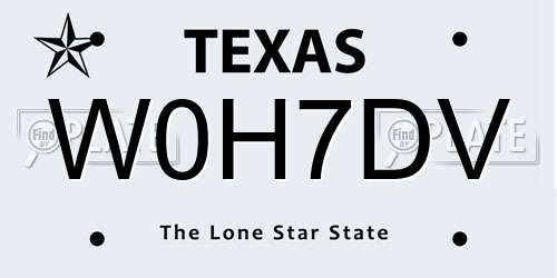 W0H7DV Texas License Plate