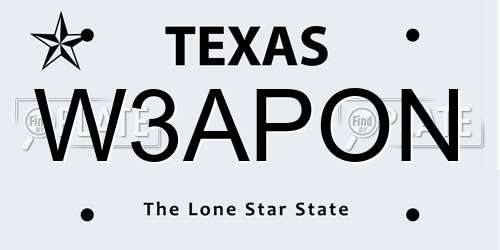 W3APON Texas License Plate