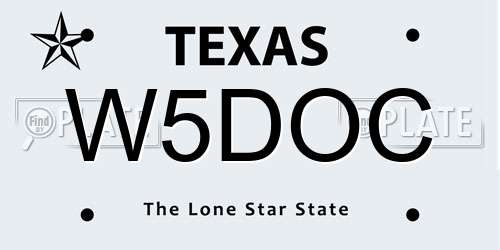 W5DOC Texas License Plate