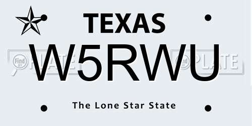 W5RWU Texas License Plate