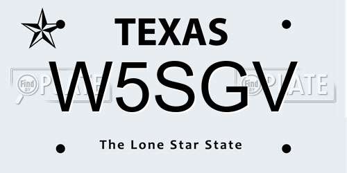 W5SGV Texas License Plate