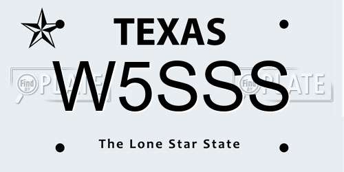 W5SSS Texas License Plate