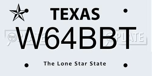 W64BBT Texas License Plate