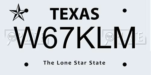 W67KLM Texas License Plate