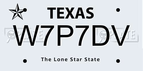 W7P7DV Texas License Plate