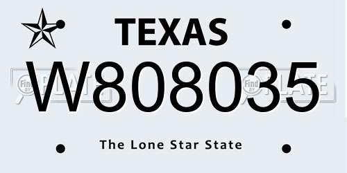 W808035 Texas License Plate