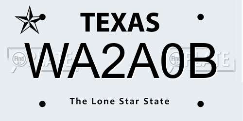 WA2A0B Texas License Plate