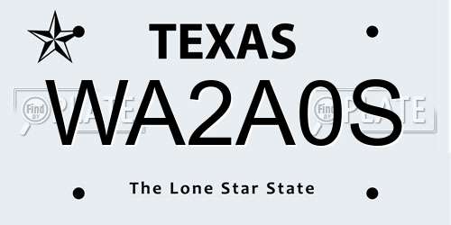 WA2A0S Texas License Plate