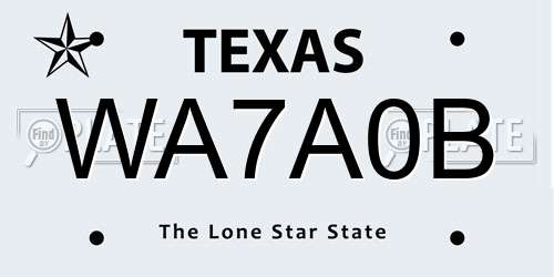 WA7A0B Texas License Plate