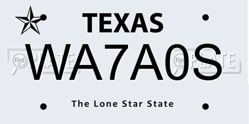 WA7A0S Texas License Plate