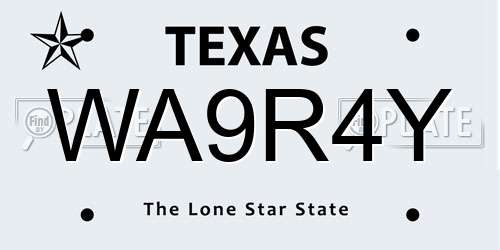 WA9R4Y Texas License Plate