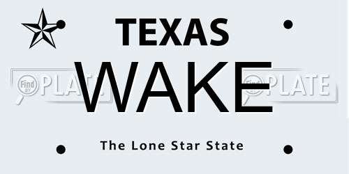 WAKE Texas License Plate