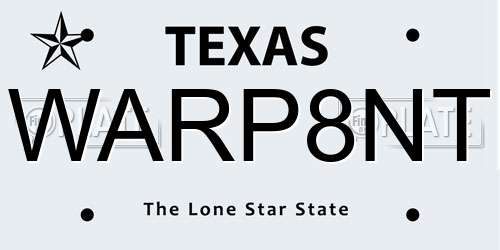 WARP8NT Texas License Plate