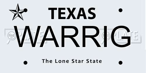 WARRIG Texas License Plate
