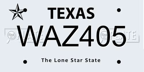 WAZ405 Texas License Plate