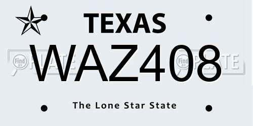 WAZ408 Texas License Plate