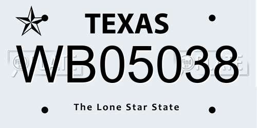 WB05038 Texas License Plate