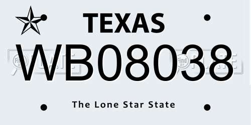 WB08038 Texas License Plate